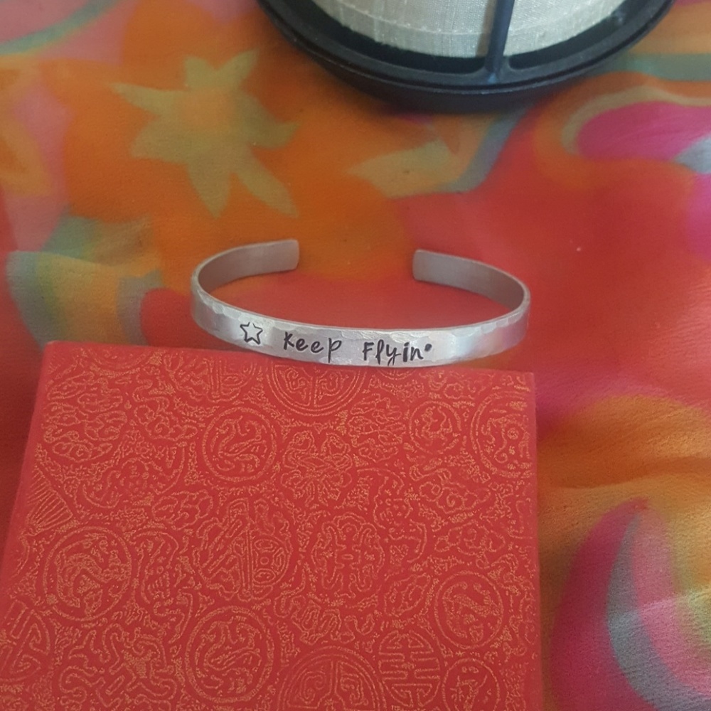 Firefly "keep flying" hammered metal bracelet